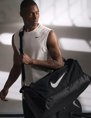 Nike Unisex Adult Gameday Brasilia 9.5 Training Duffel Bag (25L, 41L, 60L, or 95L) | Mens and Womens - color: Black/Black/White, size: Medium