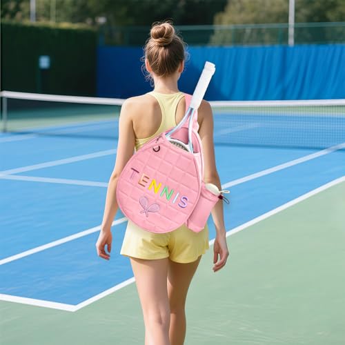 NZNDB Tennis Bags for Women Girl, Tennis Sling Crossbody Backpack, Water Resistant Tennis Bag for Pickleball, Tennis, Racketball - color: Pink