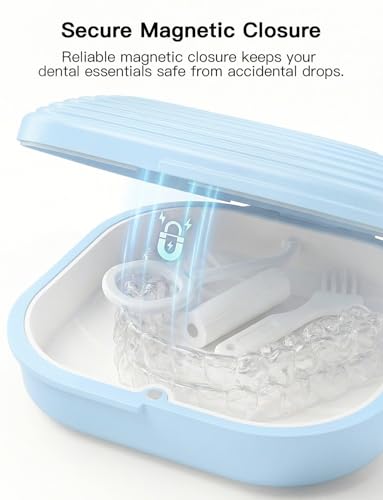 HEMILAB Slim Aligner Case with Vent Holes, Compatible with Invisalign, Cute Case with Removal Tool, Chewies and Brush, Blue/White - color: Sky - Blue