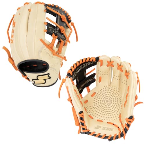 SSK Z5 Craftsman Infield Baseball Glove – 11.25” - 11.5” - 11.75” - 12” – Right & Left Hand Throw - color: Camel/Black/Orange, size: 11.5" - Right Hand Throw
