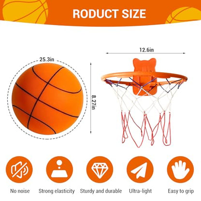 Silent Basketball, Dribble Dream Silent Basketball and Hoop Set, Foam Basketballs No Noise, Silent Ball Dribbling Indoor, Training Ball for Indoor Activities (No.5-25.3")