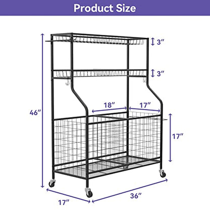 WALMANN Garage Ball and Sports Equipment Organizer, Ball Storage Rack Indoor/Outdoor Kids Balls/Toys Storage Stand, Rolling Ball Cart