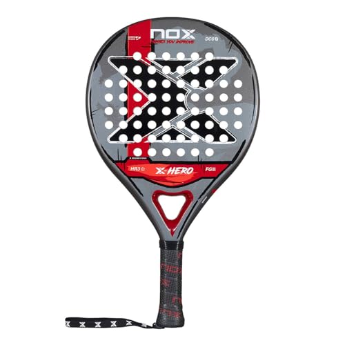 NOX Padel Racket X-Hero 2026 | Round Shape Pala Padel for Beginners & Intermediate Players | Carbon Frame, 3K Fiber Glass Face, HR3 White Eva Core | DCS Stability, Lightweight Agility & Gloss Surface - color: Red