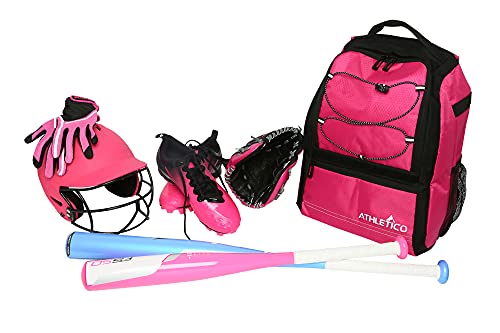 Athletico Youth Baseball Bag - Bat Backpack for Baseball, T-Ball & Softball Equipment & Gear | Holds Bat, Helmet, Glove | Fence Hook - color: Pink
