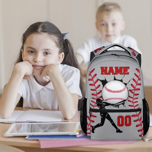 Mercuryelf Custom Kids Baseball Backpack for Boys Toddler – 17 Inch Lightweight Sports Bookbag for Elementary Middle School Students, Large Capacity School Backpack Gift - color: Grey