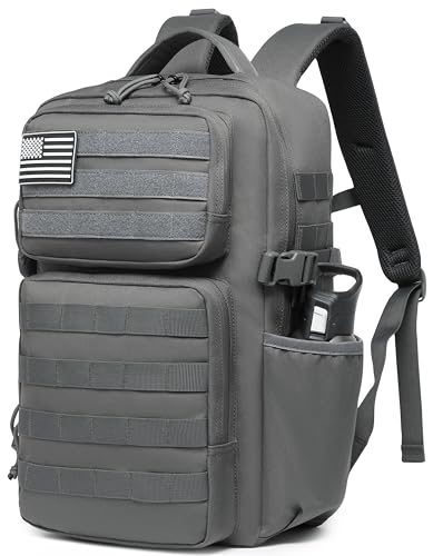 Wotony Military Tactical Backpack for Men Waterproof Daypack 3 Day Assault Pack Molle Bag with Water Bottle Holder - color: Grey, size: 25L