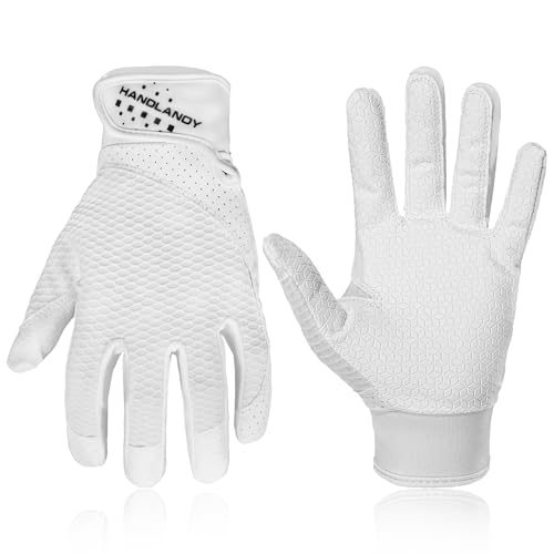 HANDLANDY Baseball Batting Gloves for Adult Youth, Grip Breathable Softball Batting Gloves Fit Men Kids Boys Girls - color: White-Kids, size: Kids Medium