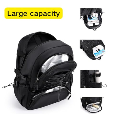 Basketball Bag Backpack with Separate Shoes Compartment & Ball Holder, Large Multi Functional Sports Bag Basketball Accessories fit Soccer Tennis Gym Black