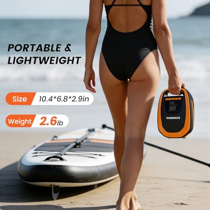kosmegal Electric Paddle Board Pump, High Pressure SUP Pump with Inflation & Deflation, Auto-Off, 12V DC Car Connector Portable Air Pump for Inflatables and Kayaks