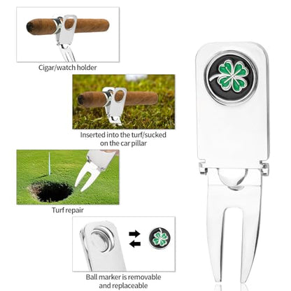 BOXOB Golf Cigar Clip, 3 in 1 Multi-Function Removable Replacement Magnetic Ball Marker Tool Metal Zinc Alloy Golf Cart Holder Divot Repair Tool for Man
