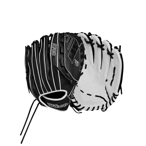 Wilson | A700 | Fastpitch | Softball Gloves + Mitts | Sizes 12" - 12.5" | Right + Left Hand Throw | Multiple Styles - color: Black/White, size: 12.5" | Outfield