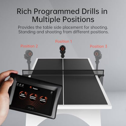 PONGBOT Table Tennis Robot with Net Ping Pong Ball Machine, Remote/APP Control, 576 Pre-saved Trajectories, Automatic Oscillation, Programmable Drills-Frequency/Ball Speed/Rotation/Landing/Hight