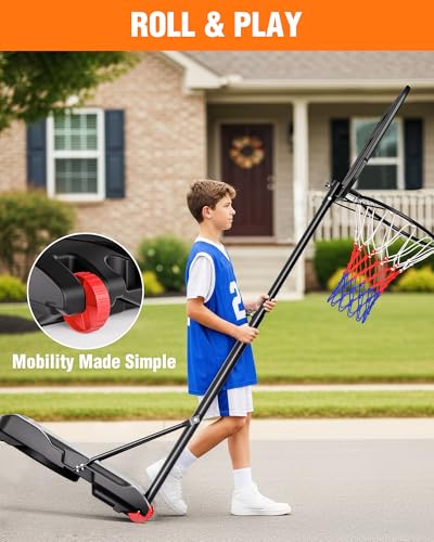 SPOYNAL Basketball Hoop Outdoor & Indoor, 3.8FT-7FT Adjustable Portable Basketball Hoops & Goals with LED, PC Backboard for Driveway, Garage, Pool Court, Pool Basketball Hoop
