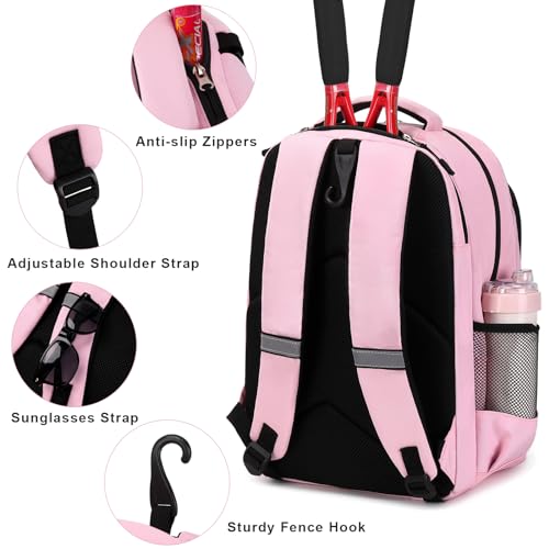 ACESAK Tennis Backpack Tennis Bag for Women Men - Tennis Bag Holds 2 Rackets, Badminton Squash, Pickleball Paddles Balls - color: Pink