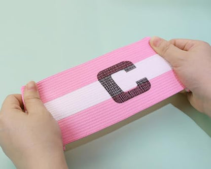 ONLYKXY Captain Armbands Letter C 9x30CM/3.54x11.81inch Adjustable Leader Armband for Captain Soccer Basketball Volleyball Team Competition Coach Players Wrist Arm Bands,Pink & White,1pcs