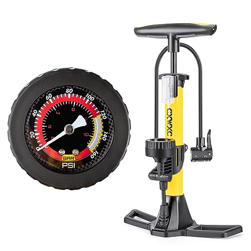Bike Pump with Pressure Gauge- 160 PSI Bicycle Floor Pump fits Presta & Schrader Valve - Bike Pump with Air Ball Pump Inflator