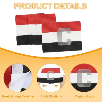 MECCANIXITY Soccer Captain Armband, Captain Arm Bands for Soccer Elastic Captain C Arm Band Sports Captain Armbands for Football Team Training Youth & Adult - color: Black/Red