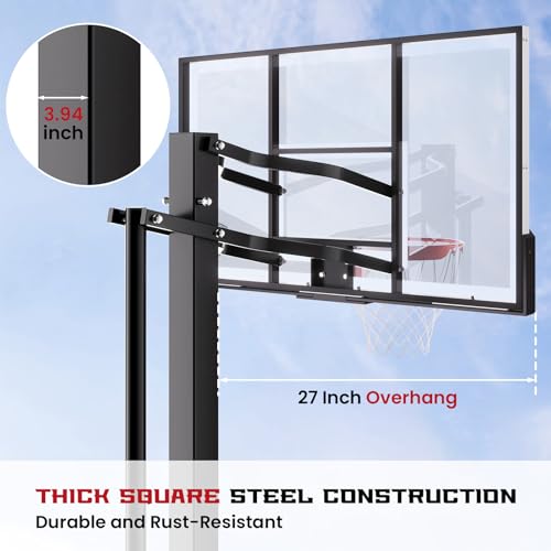 IGL In Ground Basketball Hoops Outdoor, 52-60 Inch Inground Basketball Hoop, 10ft Height Adjustable In Ground Basketball Goal with Shatterproof Backboard & 18 Inch Pro-Style Breakaway Rim - size: 54 in Square