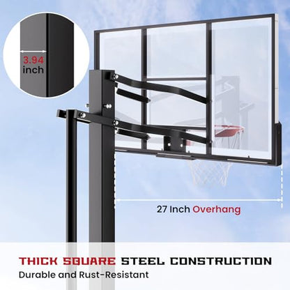 IGL In Ground Basketball Hoops Outdoor, 52-60 Inch Inground Basketball Hoop, 10ft Height Adjustable In Ground Basketball Goal with Shatterproof Backboard & 18 Inch Pro-Style Breakaway Rim - size: 54 in Square