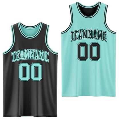 Custom Reversible Basketball Jerseys Men Youth, Personalized Sports Shirts Team Uniforms Printed Name Logo Number - color: Light Green and Black
