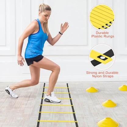 X-UMEUS Agility Ladder Speed Training Equipment Set-20ft Agility Ladder,12 Soccer Cones,4 Hurdles, Jump Rope, Running Parachute| Basketball Football Soccer Training Equipment for Kids Youth Adults - color: Yellow Blue