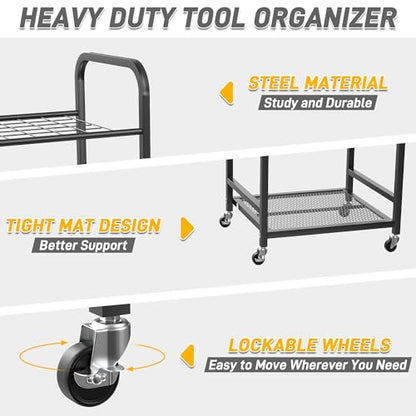 Ultrawall Garden Tool Organizer Stand, Yard Tool Storage Rack with Lockable Wheels, Garage Tool Storage for Rake, Brooms, Indoor & Outdoor Use