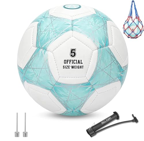 STEEFAN Teal/Blue/Pink Soccer Ball Size 3/4/5 for Kids Outdoor Play,Color Change Soccer Official Ball with Needles and Air Pump,Idea Gift for Teen Boy Girl Junior Women,Indoor Outdoor Game Soccer Ball - color: Teal with Pump, size: 5