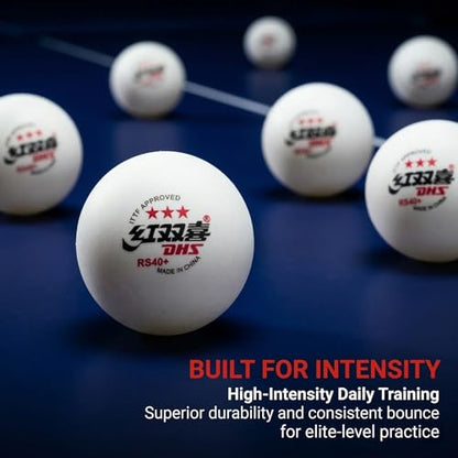 DHS Sports RS40 3 Star Table Tennis Ball - PCR Recycled Material, Elite Training Ball, ITTF Approved, Seamed 40mm+ Ball, 10 Balls Pack