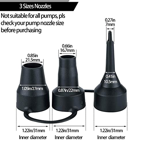 OIIKI 3 Set Replacement Nozzles, Plastic Pump Nozzles, 3 Size for Air Bed, Air Pump Nozzles for Inflatables, Air Mattress, Black