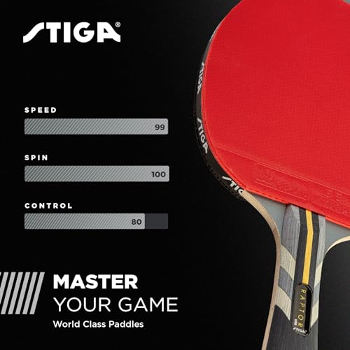 STIGA Pro Carbon + Raptor Performance-Level Table Tennis Rackets with Carbon Technology for Tournament Play - 7-ply Blade with Flared Handles - 2mm Sponge for Enhanced Control and Speed