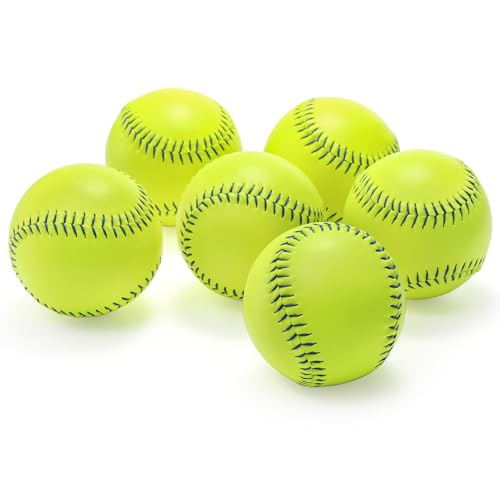 Tebery 6 Pack 12 Inch Sports Fastpitch Softballs Official Size and Weight, Unmarked & Leather Covered Training Ball for Games, Practice and Training