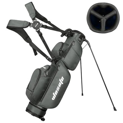 Lightweight Golf Stand Bag - 3-Way Dividers, Fits 5-9 Clubs - Small Sunday Bag for Men & Women, Par 3, Driving Range & Executive Courses - Waterproof, Dual Straps & Rain Cover Included - color: Gray Par 3 Golf Stand bag