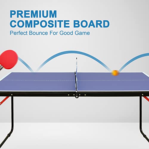 Small Mini Ping Pong Table, Portable Indoor Outdoor Folding Table Tennis Table with 2 Paddles, 3 Balls and Net