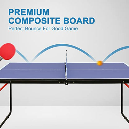 Small Mini Ping Pong Table, Portable Indoor Outdoor Folding Table Tennis Table with 2 Paddles, 3 Balls and Net