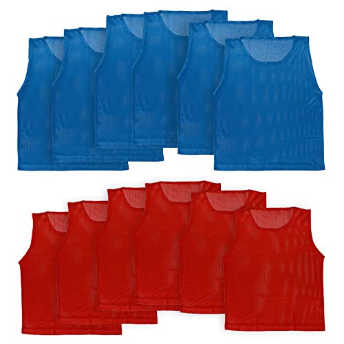 Athllete LITEMESH Pinnies (Set of 12/24 Practice Vests) Youth Pinnies, Pennies for Sports Youth, and Scrimmage Vests - color: 6-red + 6-blue, size: Child/Youth