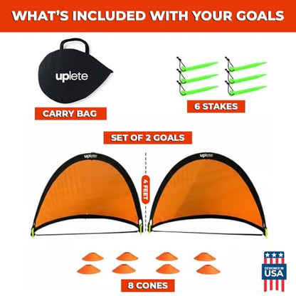 4ft Pop-Up Portable Soccer Goals - Set of 2 Training Goals for Kids & Adults with Carrying Case, 8 Agility Cones - Lightweight, Quick-Setup Practice Net for Backyard Park