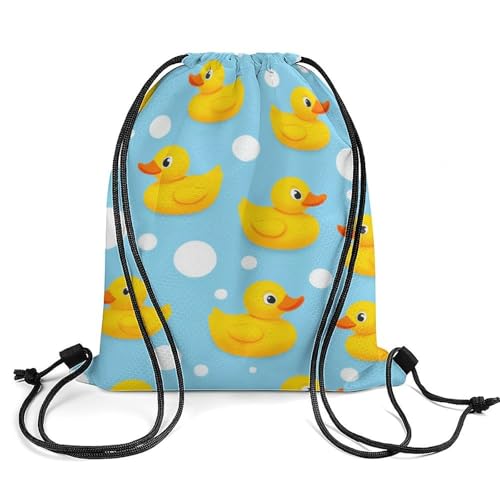 Gym Drawstring Bag Sports Sackpack Waterproof String Backpack with Shoe Compartment for Hiking Swimming Training, Cute Funny Yellow Rubber Ducks And Bubbles Blue Bags - color: Picture (748)