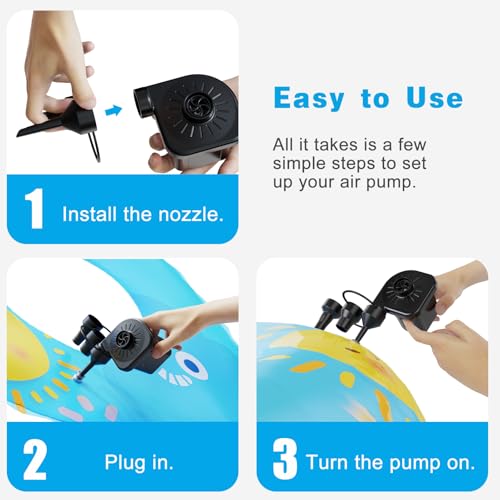 Electric Air Pump for Inflatables,Portable Quick-Fill Air Pump with 3 Nozzles,110-120V, Inflator & Deflator Pumps for Outdoor Camping, Air Mattress Beds,Boats,Inflatable Cushion,Couch,Pool Floats