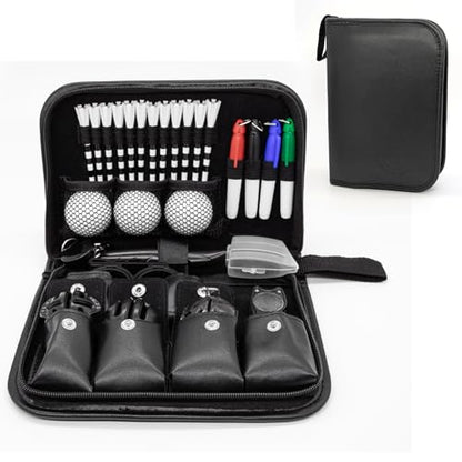 Golf Accessories for Men and Women, Golf Gifts for Him with Leather Case, Golf Brush, Golf Balls, Golf Tees, Golf Ball Clamp, Golf Divot, Golf Ball Line Marker Tool,Golf Ball Marking Stencils