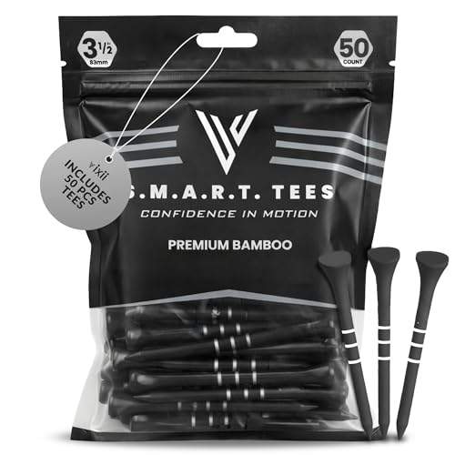 S.M.A.R.T Bamboo Golf Tees-Durable & Reliable Golf Tees for Women 50Pcs, 3 Marking Options (1.25" 1.5" 1.7"),Reduced Ball Spin Less Friction & Height Markers for Perfect Trajectory - color: Black