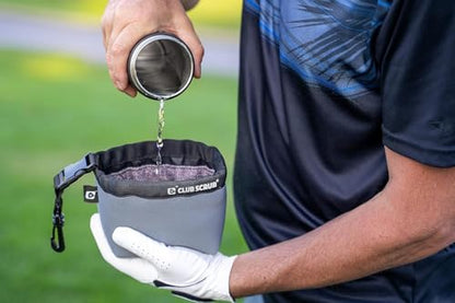 Club Scrub Golf Club and Golf Ball Cleaning Bag, Waterproof Clean Face Technology Liner, Detachable Clip, Machine Washable, Cleans Club Grooves, Dry Exterior (Neoprene or Microfiber Option Available) - color: Gray, style: Neoprene