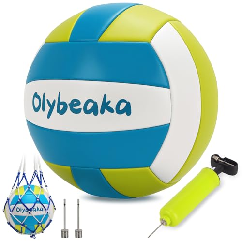 Official Size 5 PU Volleyball with Soft Touch for Indoor Outdoor, Waterproof & Durable Volleyball for Beach Park Games Gym Practice with Pump and Heavy Duty Mesh Bag - color: Yellow