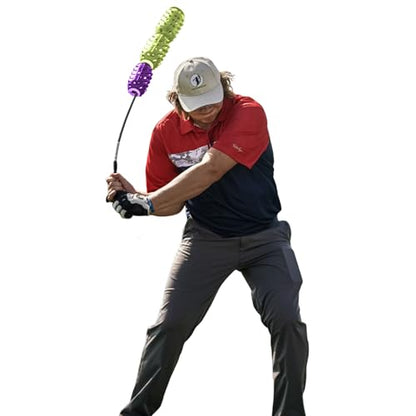 Aero Whip Shaft Tempo and Speed Golf Trainer, Flexible Shaft for Golf Training Aid, Great Golf Warm Up Tool, Swing Speed Air Resistance Training, Gain Up to 30 Yards On Your Drive - color: Green and Purple