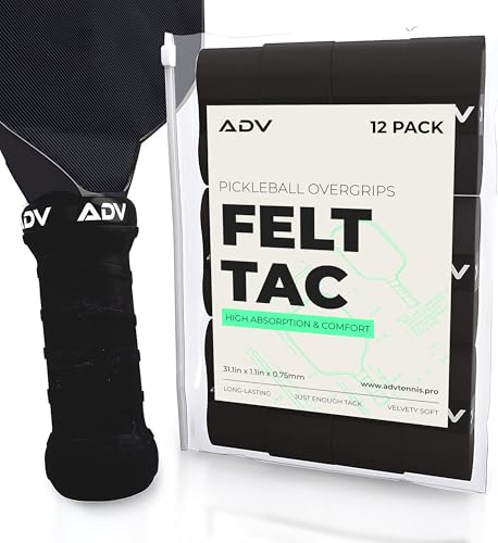 ADV Felttac Pickleball Grip Tape - 3, 6, 12, 30 Pack - Soft, Very Durable, Sweat Absorbing Pickleball Overgrip Tape - Dry & Comfortable Pickleball Paddle Grip Tape - Easy to Use & Easy to Install - color: 12-Pack Black