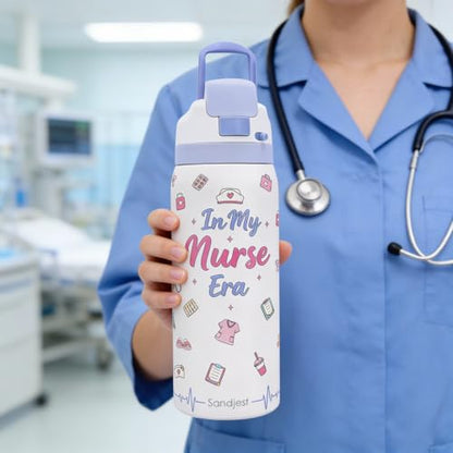 Nurse Stainless Steel Water Bottle, In My Nurse Era, Vacuum Insulated, Push-Button Lid, 32 oz, Gifts for Medical Students Women Girls Friends Teens Birthday Christmas - color: Nurse 1