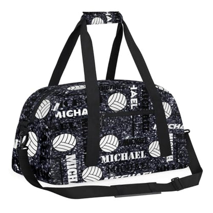 Custom Volleyball Gym Bag Duffel Bag for Women Men, Personalized Name Sport Bag Overnight Bags Customized Travel Weekender Bag, Dark Glitter - color: Dark Glitter