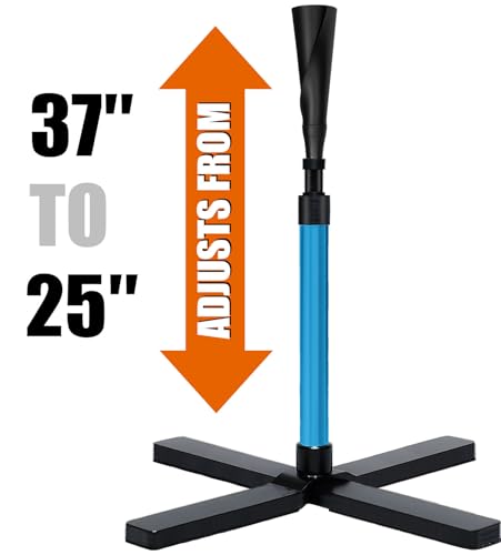 TARUMG Portable Batting Tee for Baseball/Softball, Height Adjustment from 25-47 inches, Heavy Duty Baseball Tee with Detachable Rubber Top, Easy Assembly Hitting Tee for Kids/Youth/Adults - style: Basic Set&Blue 25‘’-37‘’