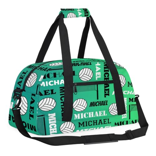 Custom Volleyball Gym Bag Duffel Bag for Women Men, Personalized Name Sport Bag Overnight Bags Customized Travel Weekender Bag, Green Blue - color: Green Blue