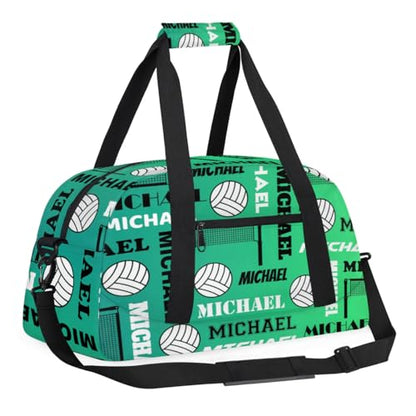 Custom Volleyball Gym Bag Duffel Bag for Women Men, Personalized Name Sport Bag Overnight Bags Customized Travel Weekender Bag, Green Blue - color: Green Blue