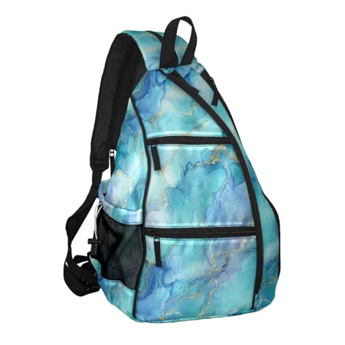 Pickleball Bag Marble Blue Pickle Ball Backpack for Women Men Premium Lightweight Crossbody Sling Bag Sports Backpack for Pickleball Paddle Tennis - color: Marble Blue
